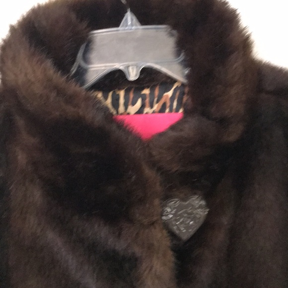 🐆NEW BETSY JOHNSON HEAVY FAUX FUR COAT SZ XL (50Wx26L) NWOT DK BROWN/LEOPARD - Picture 3 of 11